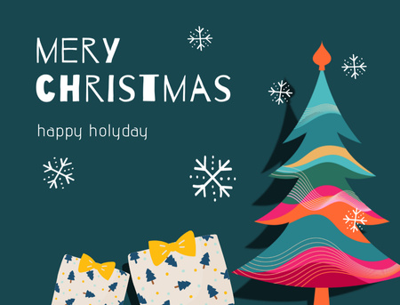 Plantilla de diseño de Saludos navideños con lindo árbol ilustrado y regalos Postcard 4.2x5.5in 
