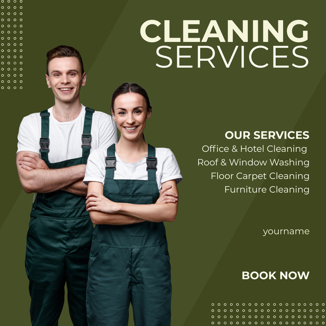 Trusted Cleaning Services with Smiling Workers And Description Instagram AD tervezősablon