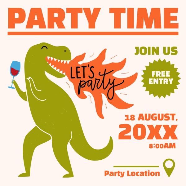 Party Announcement with Funny Dinosaur