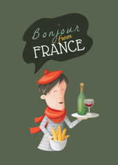 France Inspiration With Cute Boy In Beret on Green