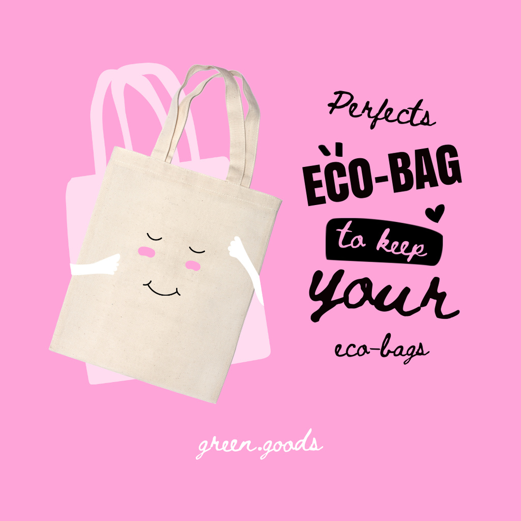 Plantilla de diseño de Green Goods Offer with Cute Eco Bags Instagram 