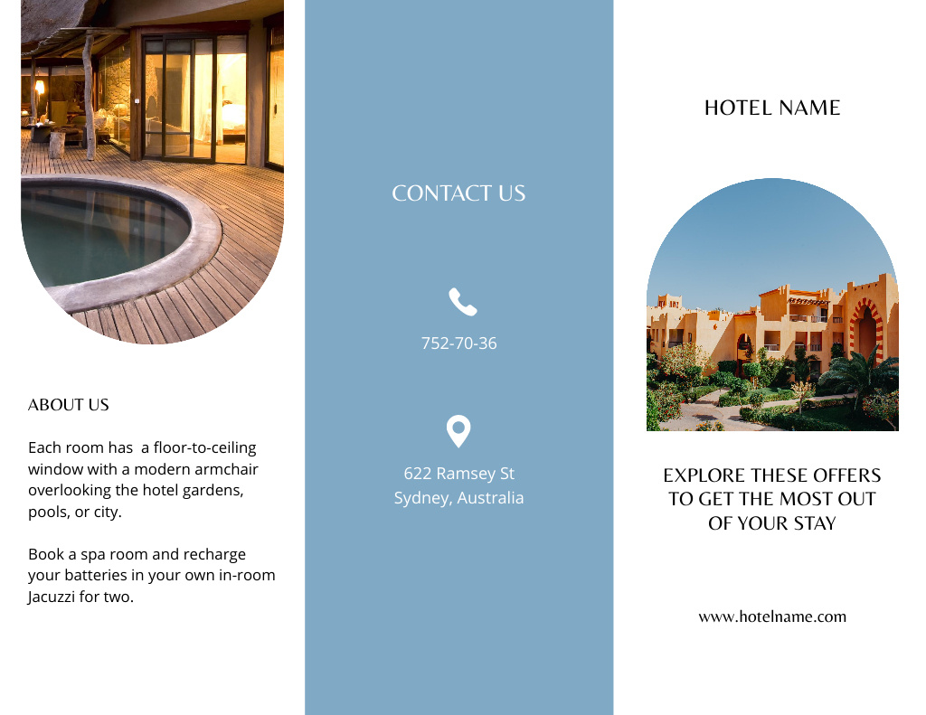 Ontwerpsjabloon van Brochure 8.5x11in van Luxury Hotel Ad with Contact Data