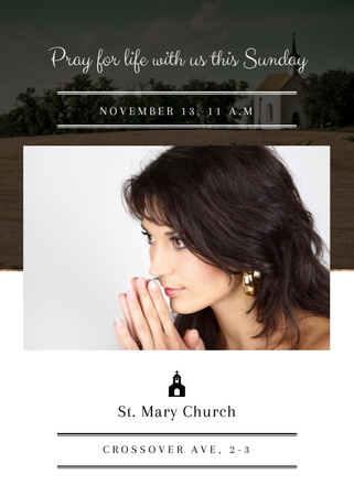 Church invitation with Woman Praying Invitation Design Template