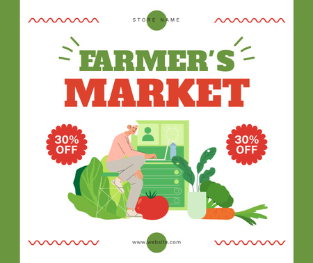 Farmer's Market Sale Announcement with Cute Illustration Facebook Design Template