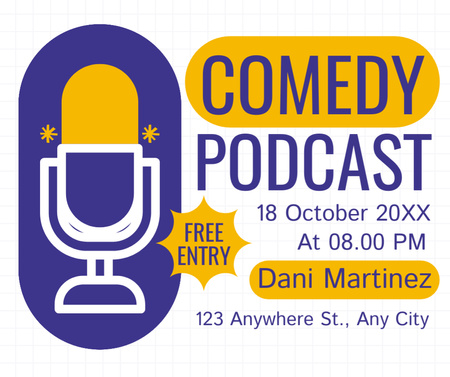 Comedy Podcast with Blue Microphone Facebook Design Template