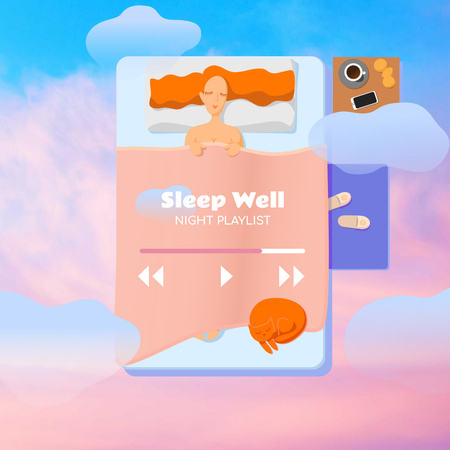 Night Playlist Ad with Sleeping Woman Illustration Instagram Design Template