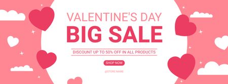 Designvorlage Große Verkaufsanzeige zum Valentinstag mit Herzen im Himmel für Facebook cover