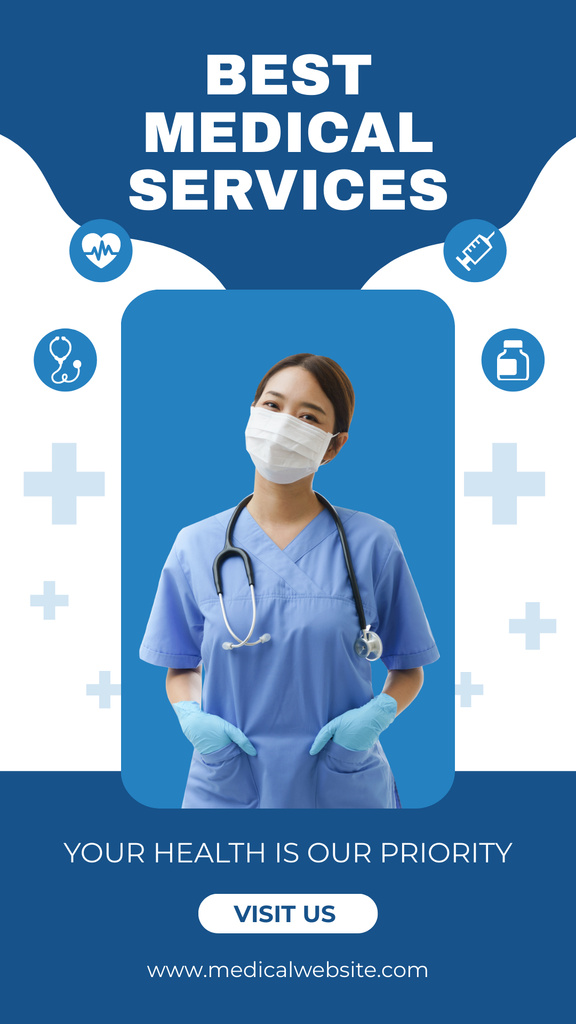 Plantilla de diseño de Ad of Best Medical Services with Nurse Instagram Story 