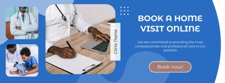 Online Services in Medical Clinic With Home Visit Booking Facebook cover Design Template