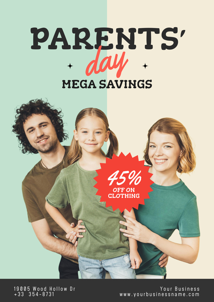 Ontwerpsjabloon van Poster van Parent's Day Clothing Sale with Family and Little Girl
