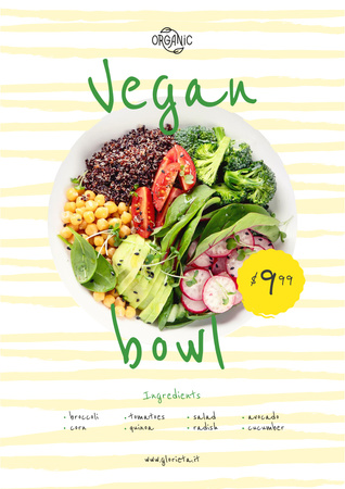 Vegan Menu Offer with Vegetable Bowl Poster A3 Tasarım Şablonu