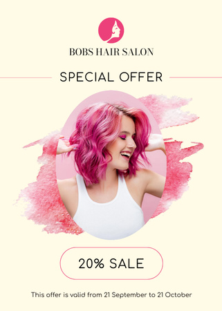 Beauty Salon Offer with Woman with Bright Hairstyle Flayer Design Template