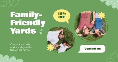 Discount on Family-Friendly Lawns and Yards Facebook AD Design Template