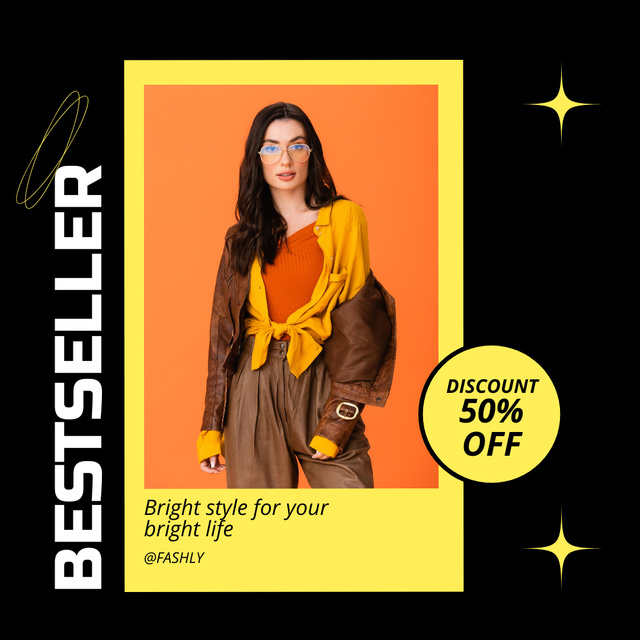 Designvorlage Female Fashion Clothes Sale with Woman in Leather Jacket für Instagram