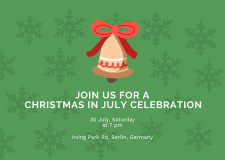 Template di design July Christmas Celebration Announcement with Bell Flyer A6 Horizontal