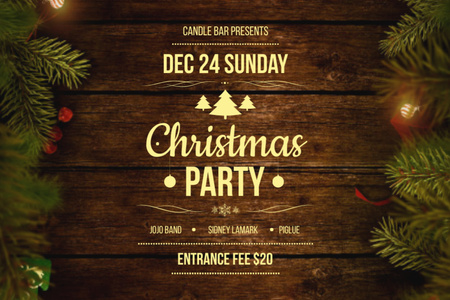 Christmas Party invitation with Garland and Tree frame Flyer 4x6in Horizontal Design Template