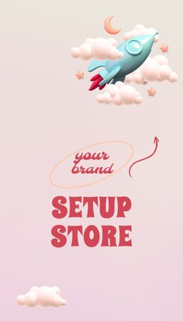 Designvorlage Online-Shop-Werbung mit Cartoon Rocket für Business Card US Vertical