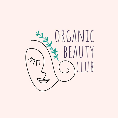 Organic Beauty Club Ad with Female Face Logo 1080x1080pxデザインテンプレート