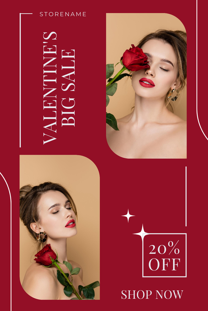 Valentine's Day Discount Offer with Woman on Red Pinterest – шаблон для дизайна