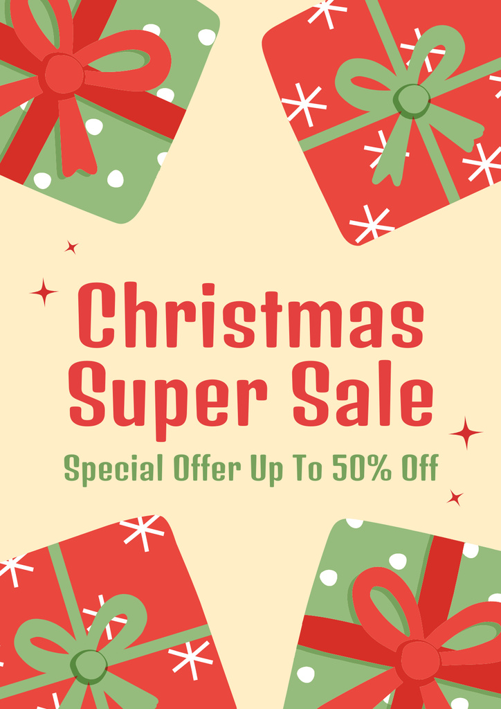 Christmas Gifts Super Sale Red and Green Posterデザインテンプレート