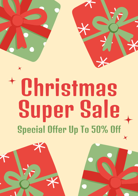 Christmas Gifts Super Sale Red and Green Poster Design Template