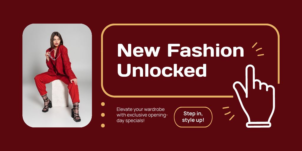 New Fashion Shop Grand Opening Announcement Twitter Design Template