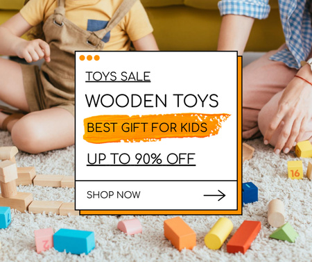 Venda de brinquedos infantis de madeira com desconto Facebook Modelo de Design