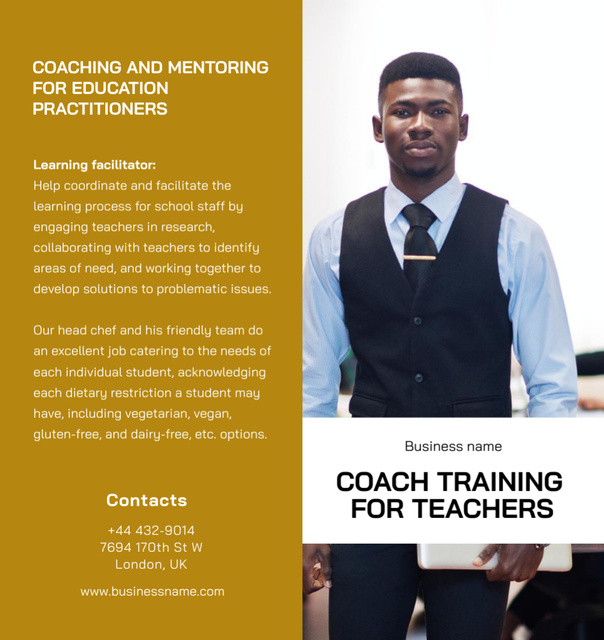 Ontwerpsjabloon van Brochure Din Large Bi-fold van Coach Training for Teachers with Young Black Man