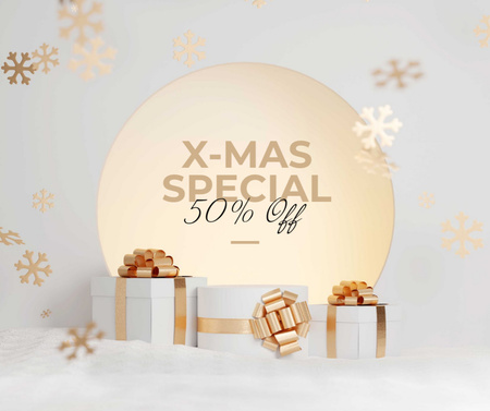 Xmas Sale with Presents Facebook Design Template