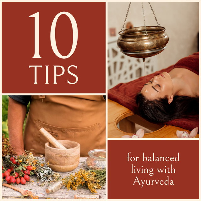 Set Of Tips On Balanced Living With Ayurveda Animated Post Modelo de Design
