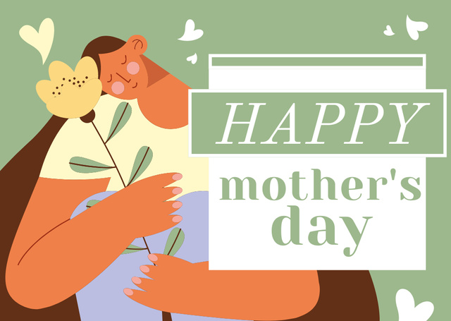 Mother's Day Greeting with Cute Girl holding Flower Card Tasarım Şablonu
