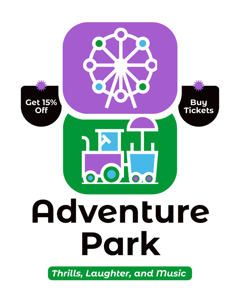 Joyful Rides And Discount On Pass In Amusement Park Instagram Post Vertical – шаблон для дизайна