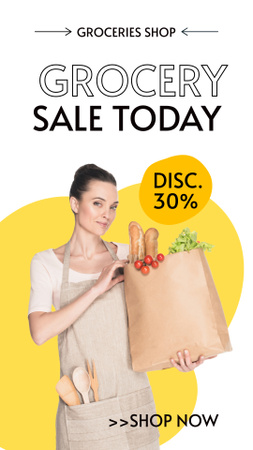 Designvorlage Grocery Sale With Baguettes In Paper Bag für Instagram Story
