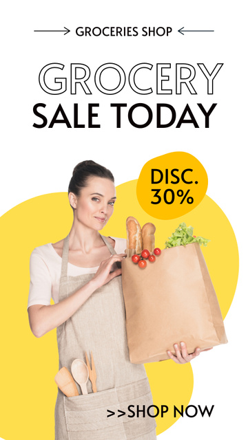 Grocery Sale With Baguettes In Paper Bag Instagram Story Design Template