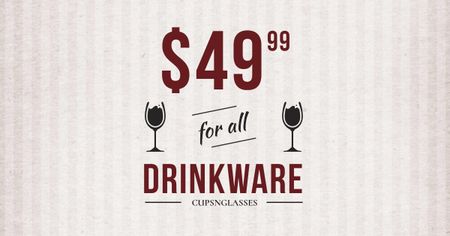 Ontwerpsjabloon van Facebook AD van Drinkware Sale Glass with red wine