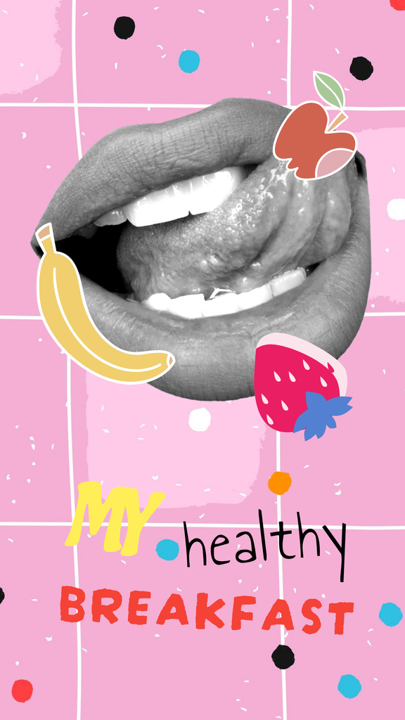 Designvorlage Funny Female Lips with Fruits Illustration für Instagram Story