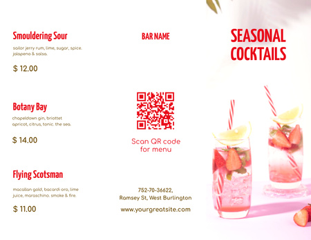 Seasonal Summer Cocktail with Strawberries Menu 11x8.5in Tri-Fold Design Template