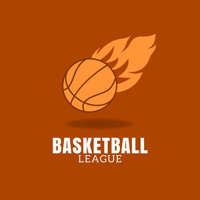 Basketball League Emblem with Ball on Fire Logoデザインテンプレート