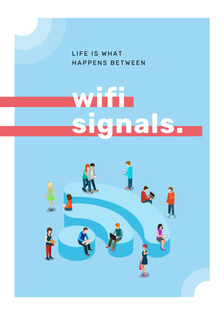 Designvorlage Satz über Leben und Beziehung auf dem Hintergrund des Wi-Fi-Zeichens für Postcard 5x7in Vertical