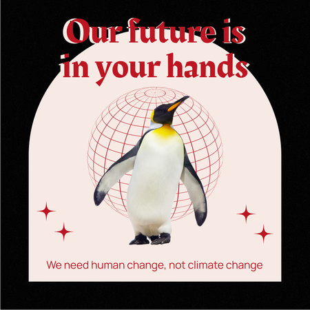 Ontwerpsjabloon van Instagram van Bewustwording van de opwarming van de aarde met Penguin