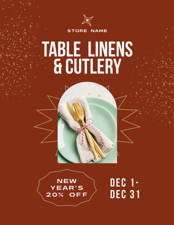New Year Offer of Festive Cutlery Flyer 8.5x11in Πρότυπο σχεδίασης