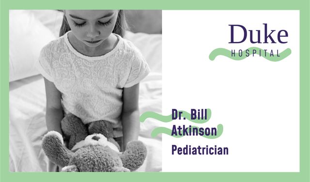 Information Card of Doctor Pediatrician with Little Girl Business card Design Template
