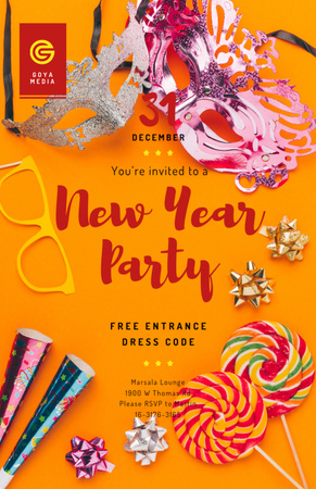 New Year Party With Shiny Decorations Invitation 5.5x8.5in Design Template