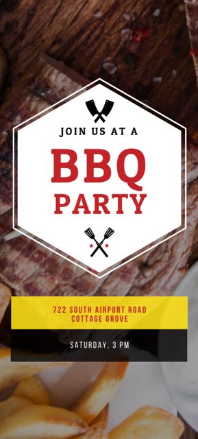 BBQ Party Announcement with Sauces And Meet Steak Invitation 9.5x21cm Design Template