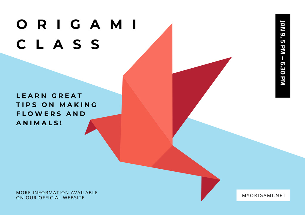 Plantilla de diseño de Origami Classes Invitation with Paper Dove Poster A2 Horizontal 