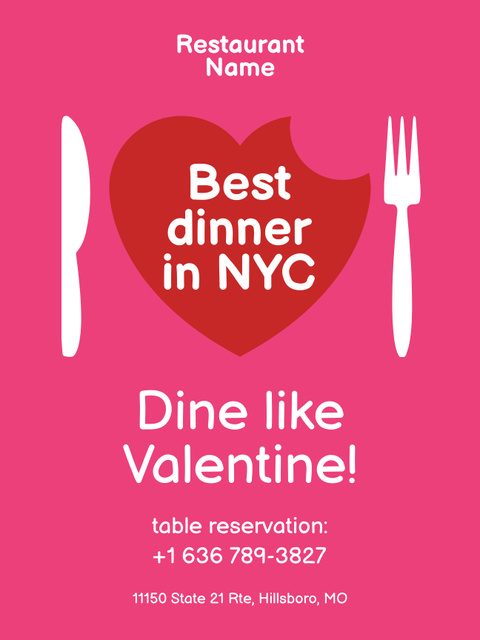 Offer of Best Dinner on Valentine's Day Poster US – шаблон для дизайна