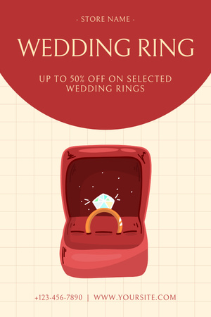 Ontwerpsjabloon van Pinterest van Juwelenaanbieding met trouwring in rode geschenkdoos
