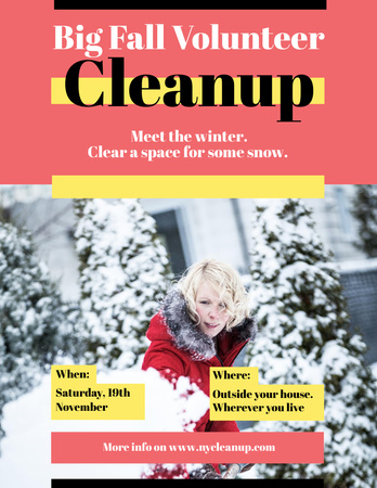 Woman at Winter Volunteer clean up Flyer 8.5x11in Design Template