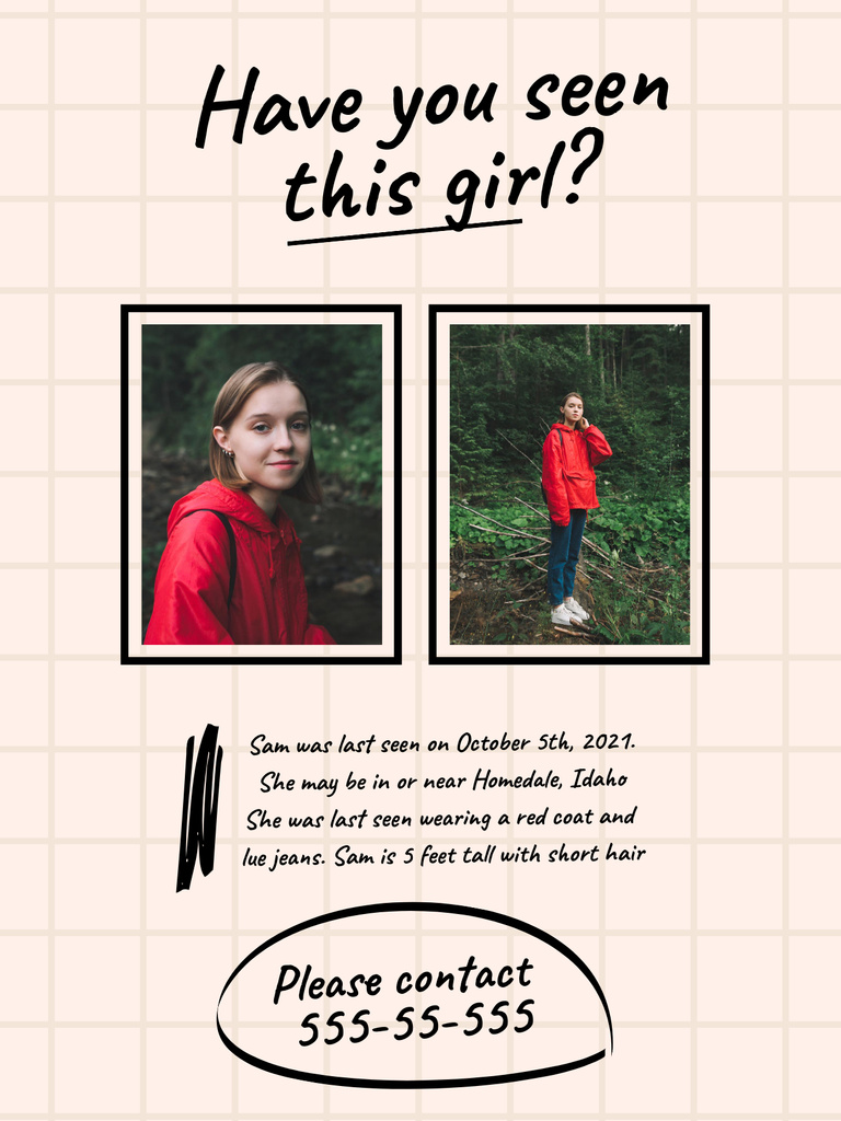 Request for Urgent Aid in Finding Missing Teenager Girl Poster US Tasarım Şablonu