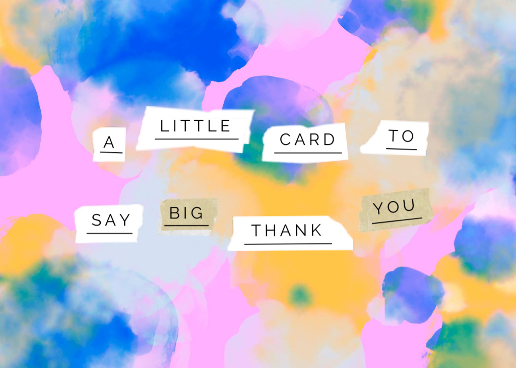 Thankful Phrase On Bright Watercolor Background Postcard 5x7in Design Template